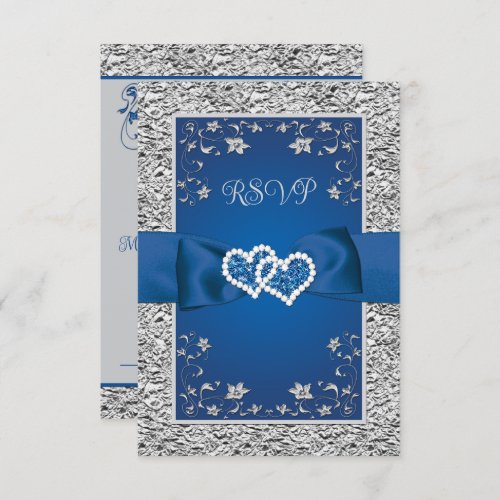 Royal Blue Gray Love Hearts SMALL Wedding RSVP