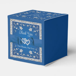 Royal Blue, Gray Love Hearts Wedding Favor Boxes