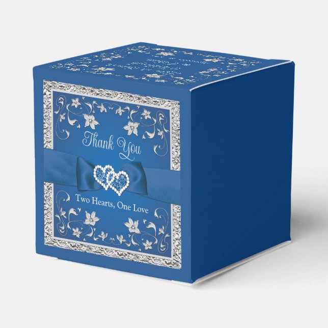 Royal Blue, Gray Love Hearts Wedding Favor Boxes (Back Side)