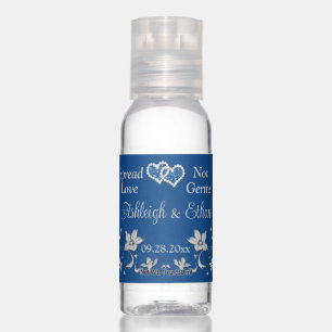 Royal Blue, Gray Love Hearts Wedding Hand Sanitizer