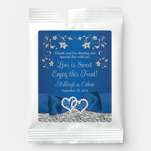 Royal Blue, Gray Love Hearts Wedding Hot Chocolate Drink Mix (Front)