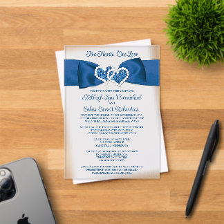 Royal Blue, Gray Love Hearts Wedding Invitation