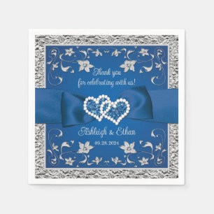 Royal Blue, Gray Love Hearts Wedding Napkins