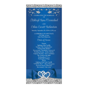 Royal Blue, Gray Love Hearts Wedding Program