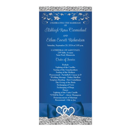 Royal Blue Gray Love Hearts Wedding Program