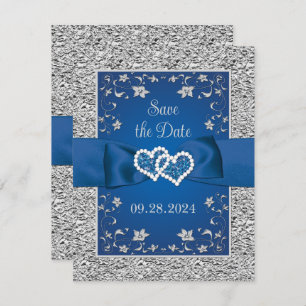 Royal Blue, Gray Love Hearts Wedding Save the Date