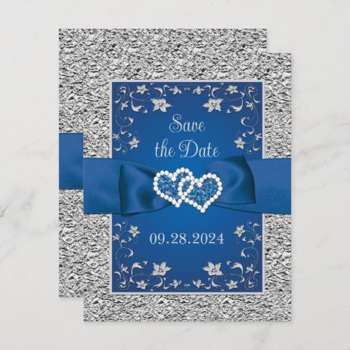 Royal Blue Gray Love Hearts Wedding Save the Date