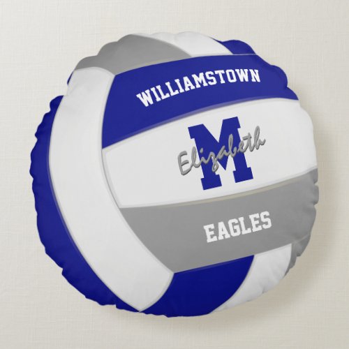 royal blue gray team colors girls volleyball  round pillow
