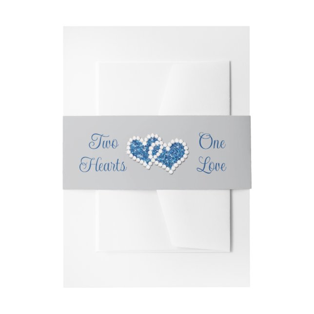 Royal Blue, Gray Two Hearts, One Love Invitation Belly Band (Front Example)