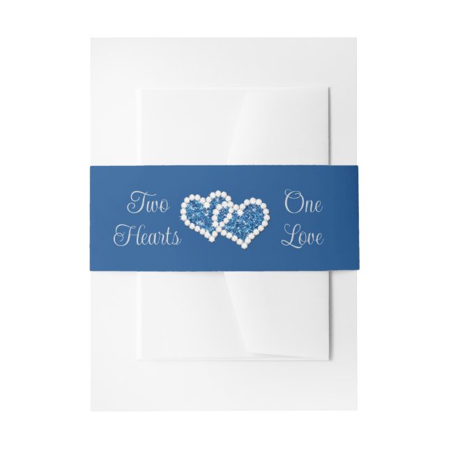 Royal Blue, Gray Two Hearts, One Love Invitation Belly Band (Front Example)