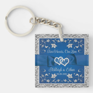 Royal Blue, Gray Two Hearts, One Love Keychain