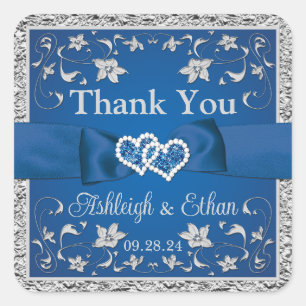 Royal Blue, Gray Two Hearts, One Love Square Sticker