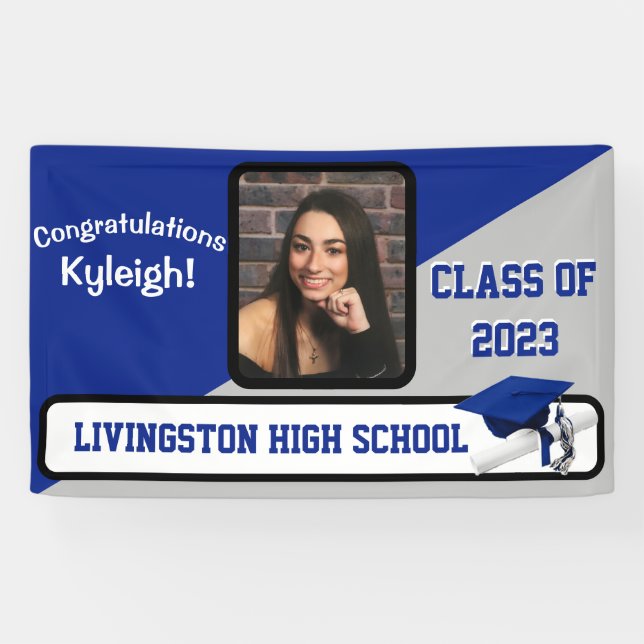 Royal Blue, Gray, & White Graduation Banner (Horizontal)