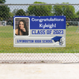 Royal Blue, Gray, & White Vinyl Graduation Banner