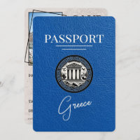 Royal Blue Greece Passport Save the Date Card