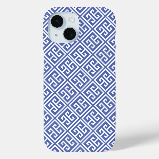 Royal Blue Greek Key Pattern Case-Mate iPhone Case (Back)