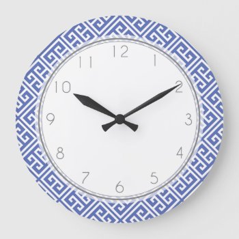 Royal Blue Greek Key Pattern Large Clock by heartlockedhome at Zazzle