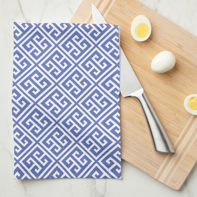 Royal Blue Greek Key Pattern Towel (Quarter Fold)