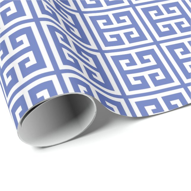 Royal Blue Greek Key Pattern Wrapping Paper (Roll Corner)