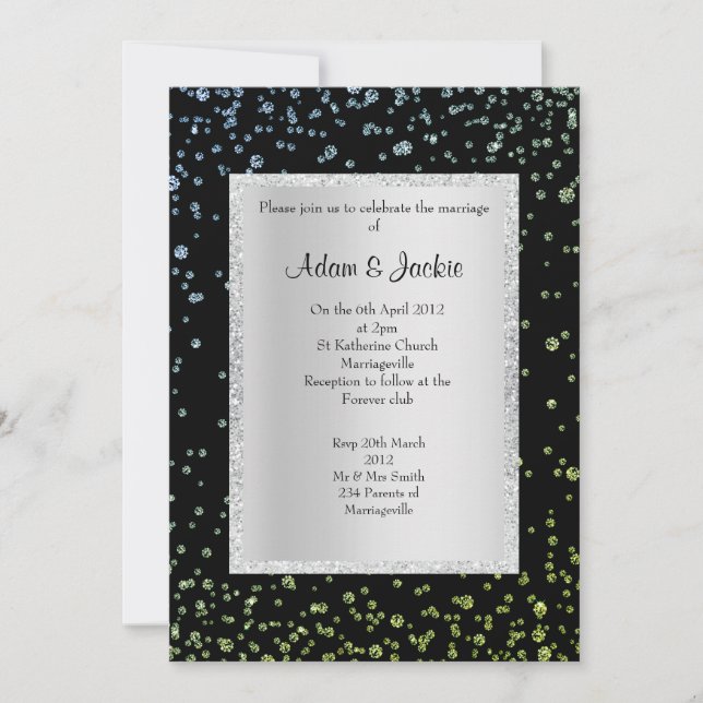 ROYAL BLUE green crystal ELEGANT WEDDING Invitation (Front)