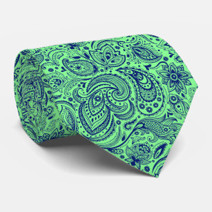 Royal-Blue & Green Floral Paisley Pattern Neck Tie