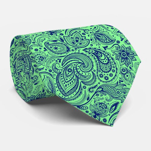 Royal_Blue  Green Floral Paisley Pattern Neck Tie