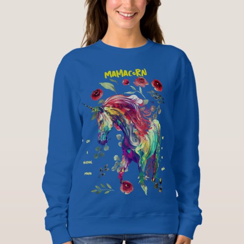 Royal Blue Green Mama Unicorn  Sweatshirt