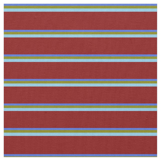 Royal Blue, Green, Sky Blue, and Maroon Lines Fabric (Close Up)