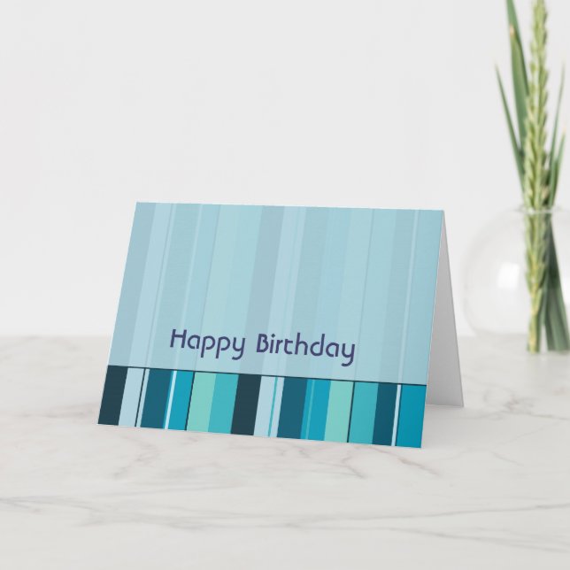 Royal Blue Green Stripes Geometric Happy Birthday Card (Front)