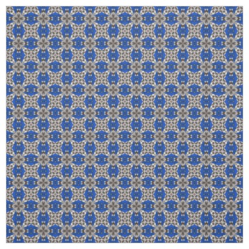 Royal Blue Grey and White Repeat Tile Pattern Fabric