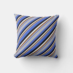 Royal Blue, Grey, Brown, Mint Cream, and Black Throw Pillow