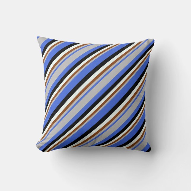 Royal Blue, Grey, Brown, Mint Cream, and Black Throw Pillow (Front)