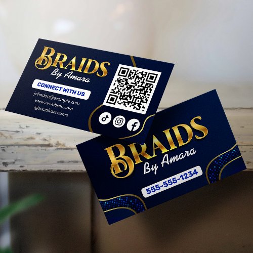 Royal Blue Hair Braiding Connect with us QR Code Business Card