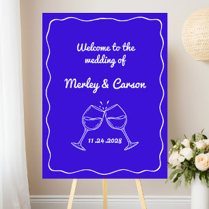Royal Blue Hand Drawn Quirky  Wedding Welcome Foam Board