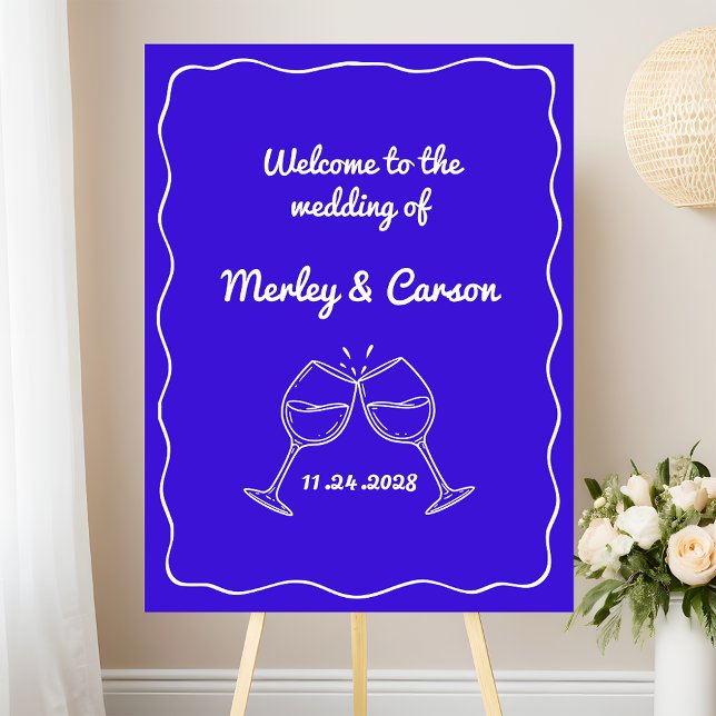 Royal Blue Hand Drawn Quirky  Wedding Welcome Foam Board (Creator Uploaded)