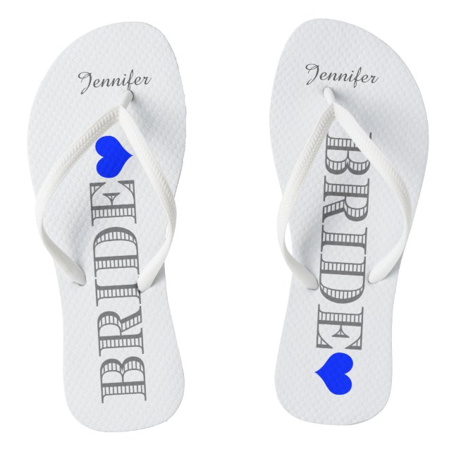 Royal Blue Heart Bride's Flip Flops (Footbed)