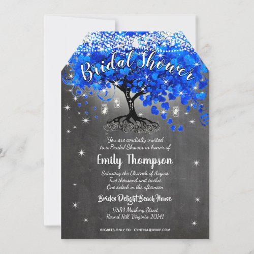 Royal Blue Heart Leaf Tree Bridal Shower Invite