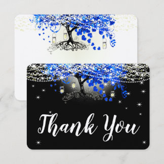 Royal Blue Heart Leaf Tree on Black Wedding RSVP Card
