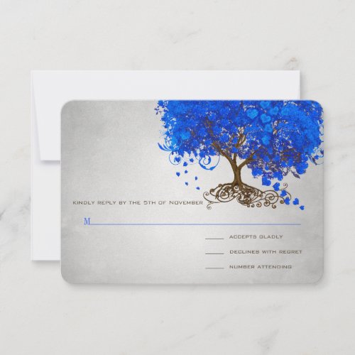 Royal Blue Heart Leaf Tree Wedding Invites