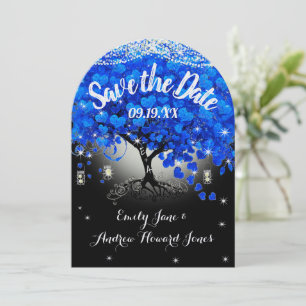 Royal Blue Heart Leaf Tree Wedding Save the Date