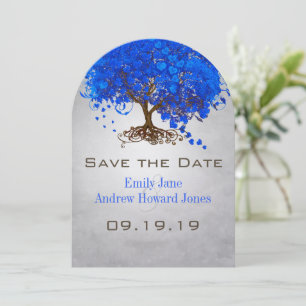 Royal Blue Heart Leaf Tree Wedding Save the Date
