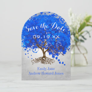 Royal Blue Heart Leaf Tree Wedding Save the Date