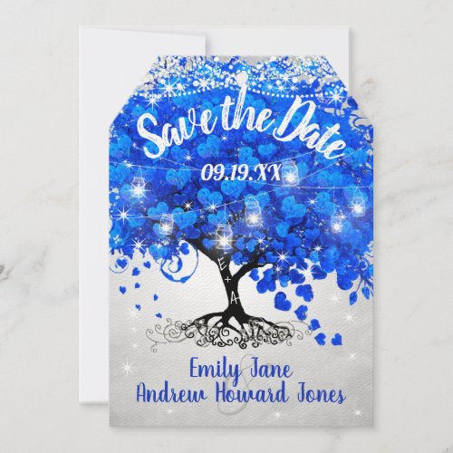 Royal Blue Heart Leaf Tree Wedding Save the Date