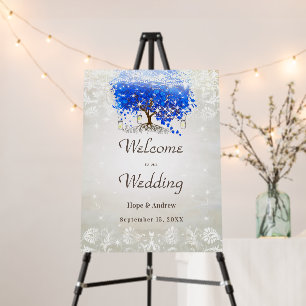 Royal Blue Heart Leaf Tree Wedding Welcome Sign