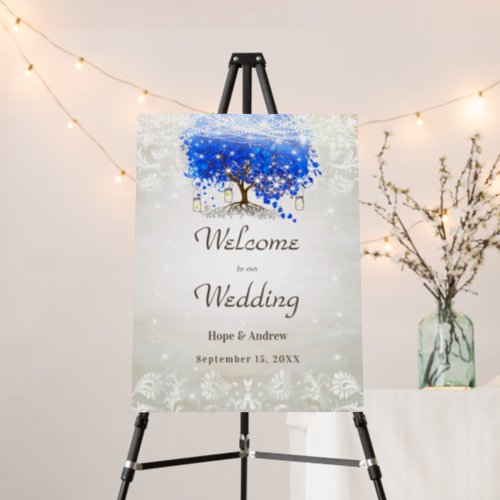 Royal Blue Heart Leaf Tree Wedding Welcome Sign 