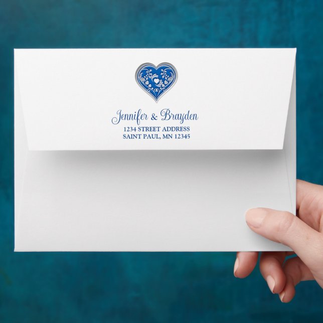 Royal Blue Heart Wedding Invitation Envelope (Hand)