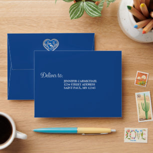Royal Blue Heart Wedding RSVP Envelope