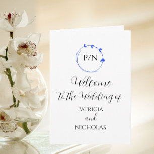 Royal Blue Heart Wreath and Initials Wedding Program