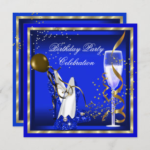 Royal Blue Heels Gold Glitter Birthday Party Invitation