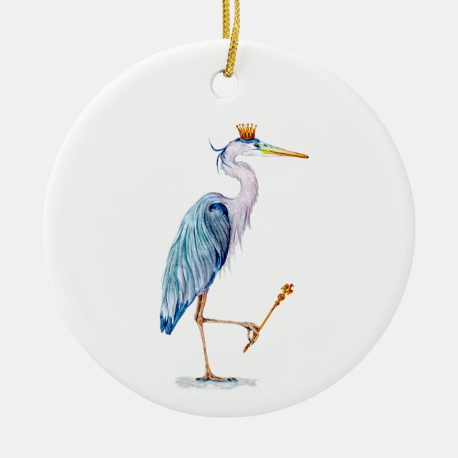 Royal Blue Heron Ceramic Ornament (Front)